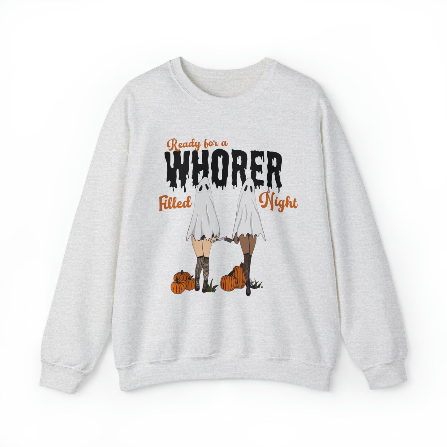 Funny halloween pun sweatshirt, horror whorer pun meme sweater, groovy retro graphic hoodie, spooky season ghost sweats, naughty sweatshirt