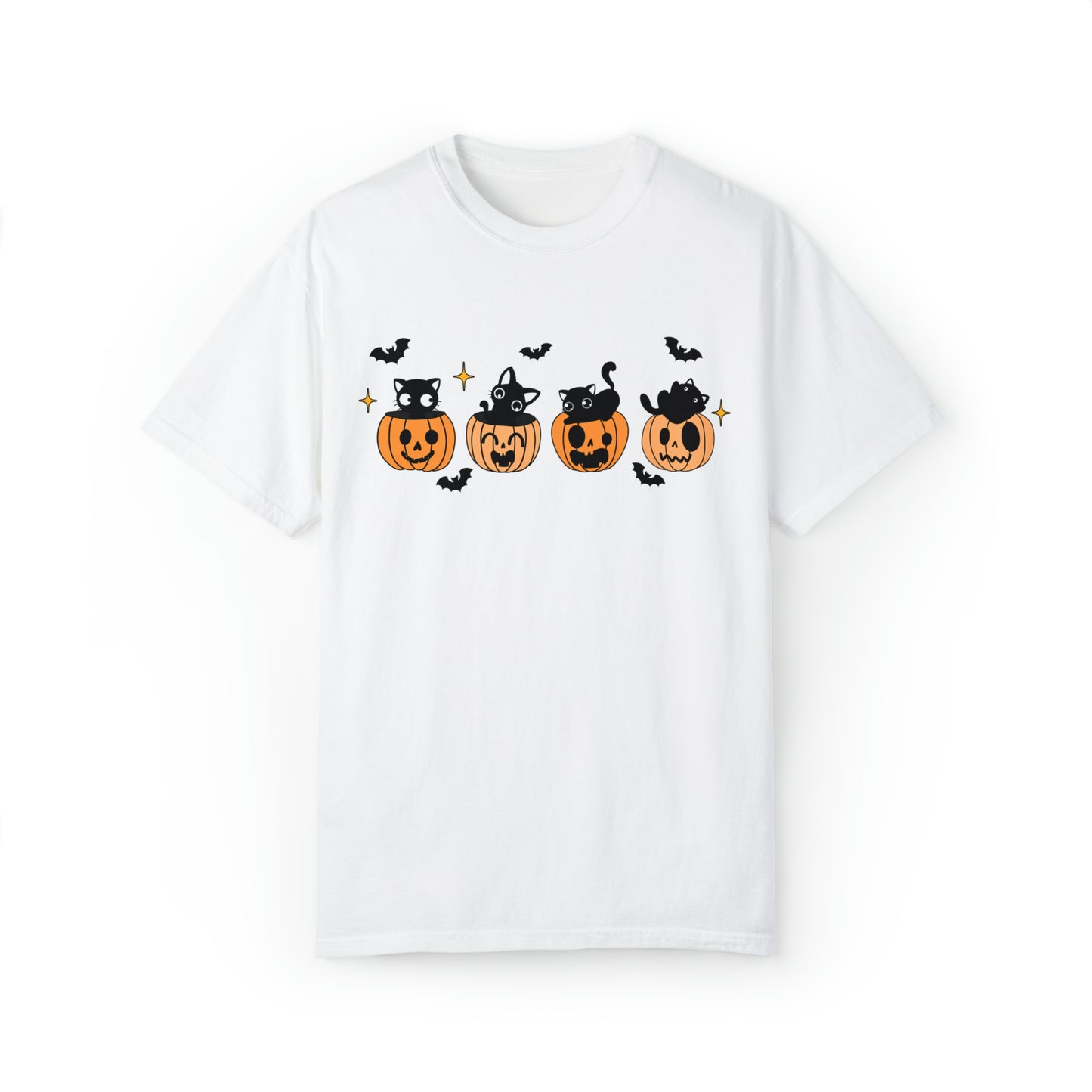 Comfort colors cute kitten halloween tshirt, groovy retro jack o lantern pumpkin bats and black cats shirt, spooky season tee, funny sweet