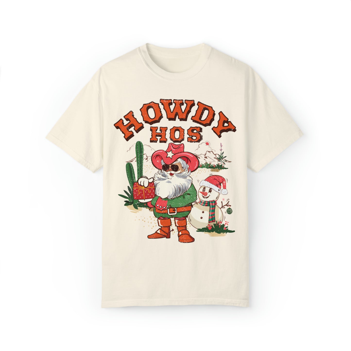 Comfort colors funny cowboy santa howdy hos raunchy christmas tshirt, Cute sassy dirty holiday shirt, retro western xmas rodeo tee party fit