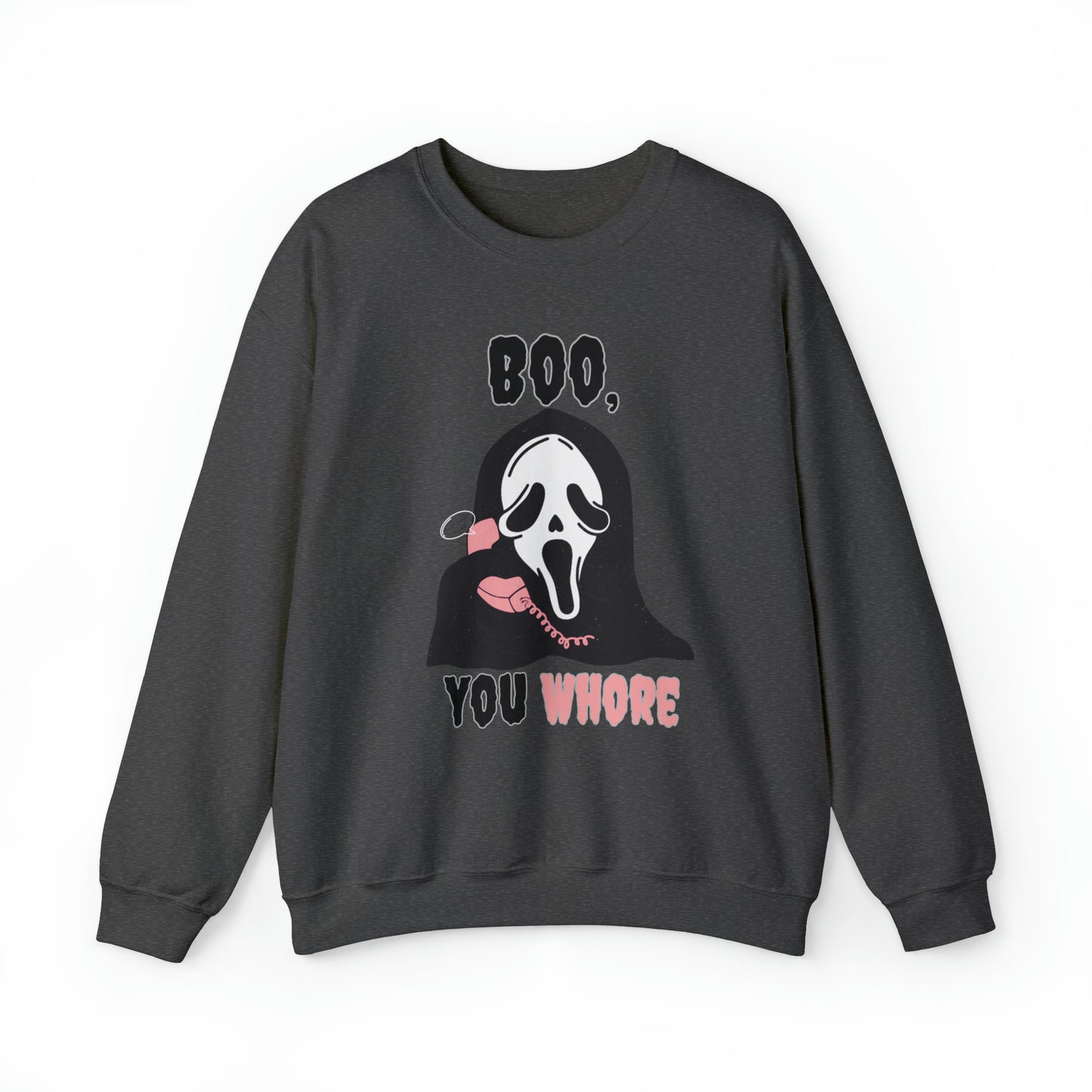 Funny boo you whore ghost face scream mean girls mash up halloween sweatshirt, vintage scary movie sweater, pumpkin patch hoody, spooky season sweats, groovy