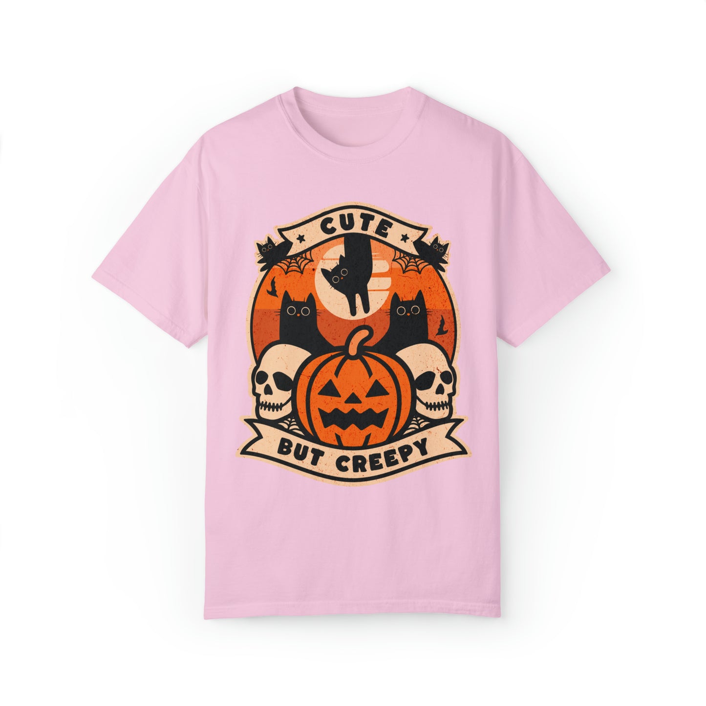 Comfort colors Cute but creepy black cat and skulls halloween tshirt, funny skeleton pupkmin spooky season shirt distressed fall graphic tee