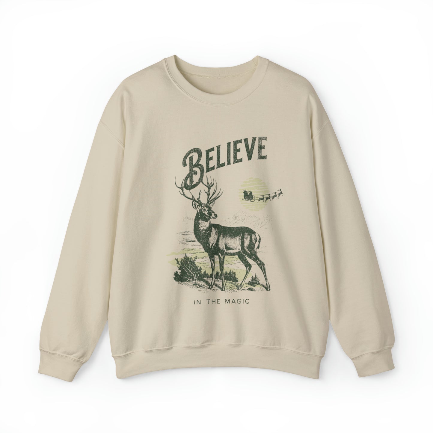 Cute vintage inspired reindeer sweatshirt, north pole santa claus sweater, believe in the magic christmas hoodie, winter holiday holly jolly outfit, merry xmas