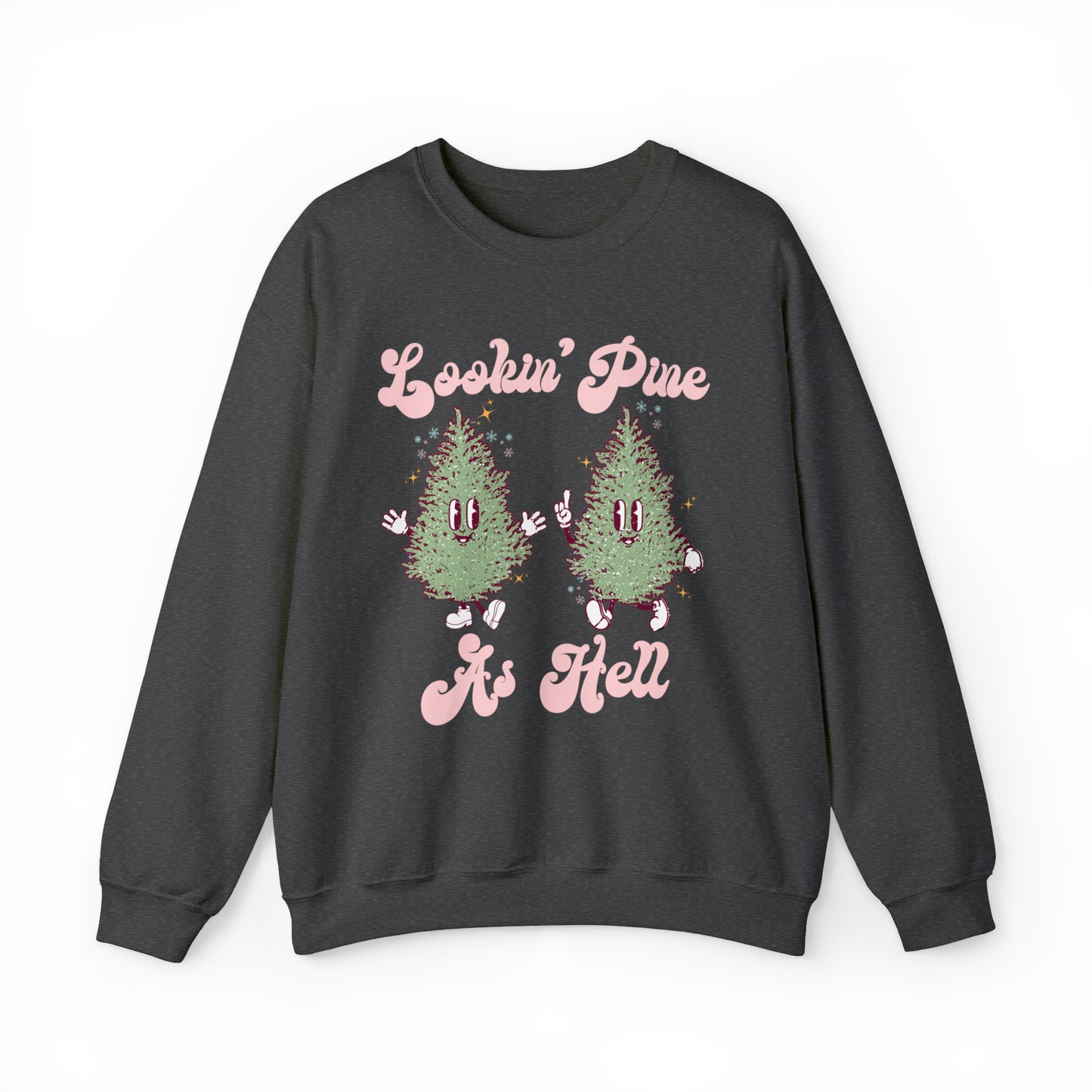 Looking pine as hell funny christmas sweater, cute holiday sweatshirt, retro xmas tree outfit, Groovy winter holiday pun hoodie