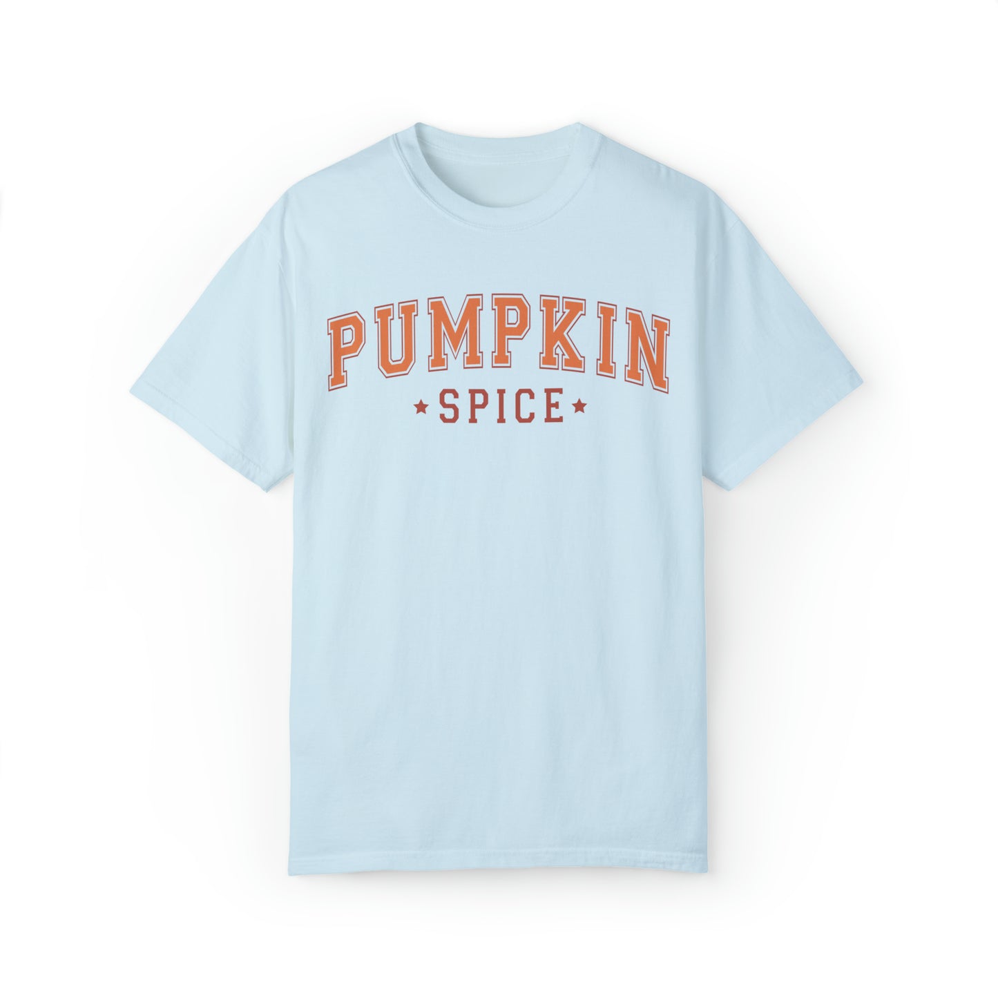 Comfort colors minimalist university style pumpkin spice tshirt, fall thanksgiving shirt, groovy autumn PSL graphic tee, pumpkin spice latte coffee lover