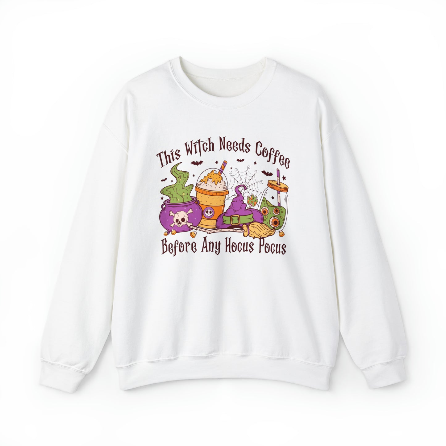 Funny coffee lover witchy halloween sweater, humorous spooky season hoodie, cute hocus pocus sanderson sisters sweats, fall lover sweatshirt, cauldron tee