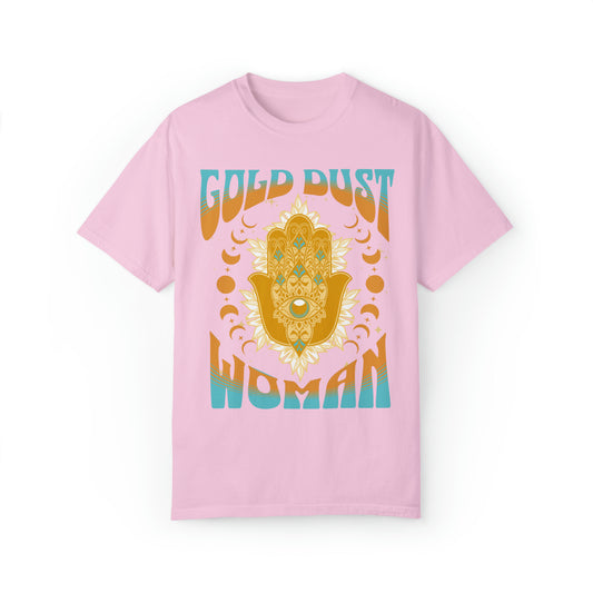 Hamsa Gold Dust Woman Festival Tshirt, workout concert tee, comfort colors stevie nicks shirt, vintage inspired band tee, boho witchy