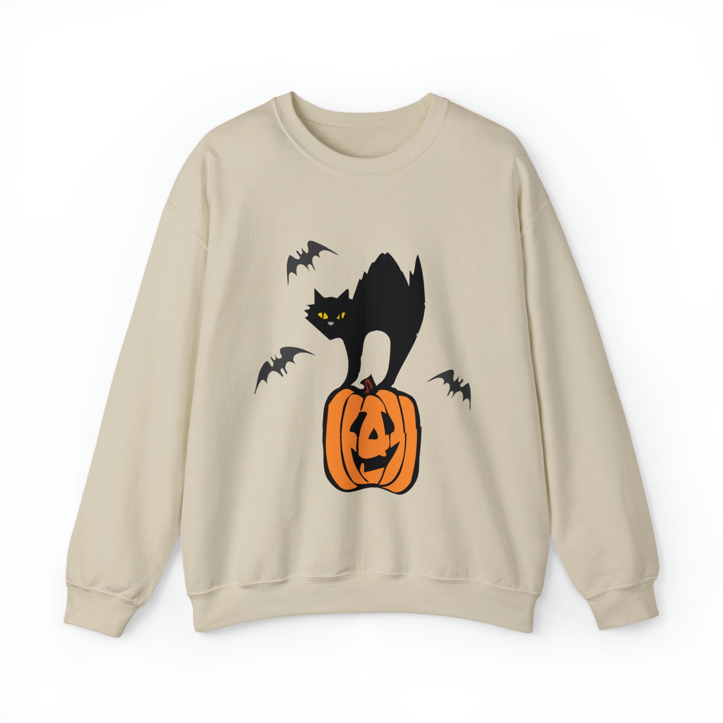 Funny black cat on a pumpkin Sweatshirt, cute jack o lantern and bats halloween hoodie, vintage hand drawn spooky sweater, boho fall autumn