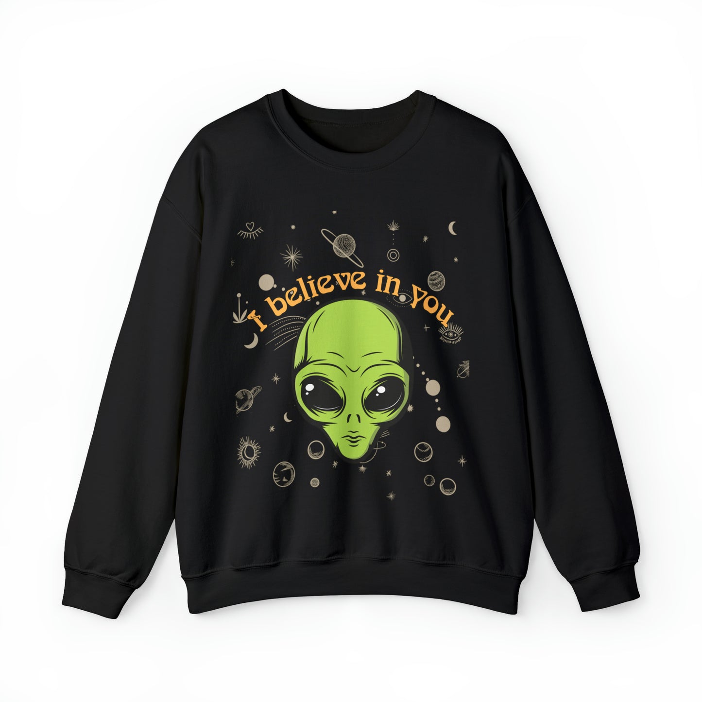 I believe in you positive alien sweatshirt, psychadelic extra terrestrial hoodie, 90s aesthetic good vibes sweater