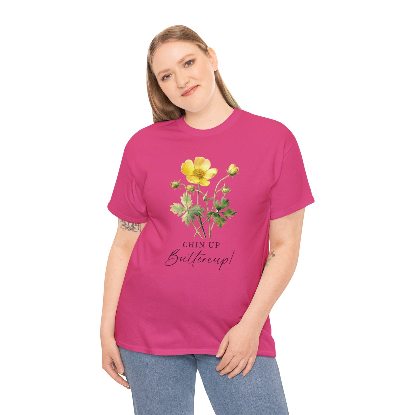 Cute minimalist wildflower tshirt, chin up buttercup postive message shirt, inspirational uplifting good vibe floral tee, happy gift for her