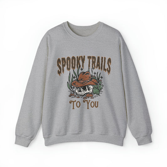 Spooky trails to you western country halloween sweatshirt, funny skeleton cowboy sweater, cute desert cactus hoodie, haunted trendy