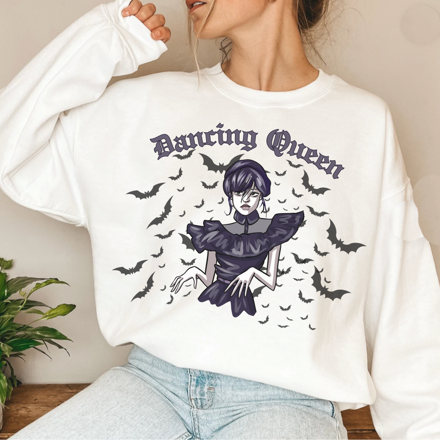 Funny halloween sweatshirt, wednesday dancing queen sweater, addams netflix hoodie, spooky season bats sweater weather, boho gothic style