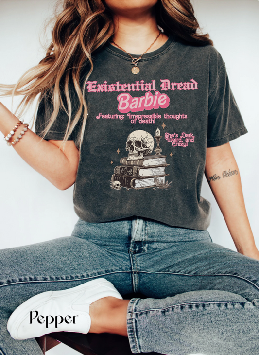 Comfort colors funny existential dread barb movie quote Tshirt, Do you guys ever think about dying shirt, cute retro barbiecore, bimbocore