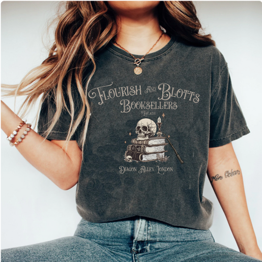 cute Flourish Blotts Shirt, Magic Wizard, Witchcraft School, Bookish Book Worm Nerd Fandom Gift Vintage Comfort Colors®, gift for millennia