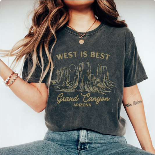 comfort colors West is best Grand Canyon TShirt, Minimalist western Travel  Hiking Shirt, boho Desert Explore tee, Mountain Camping, wild western cowboy