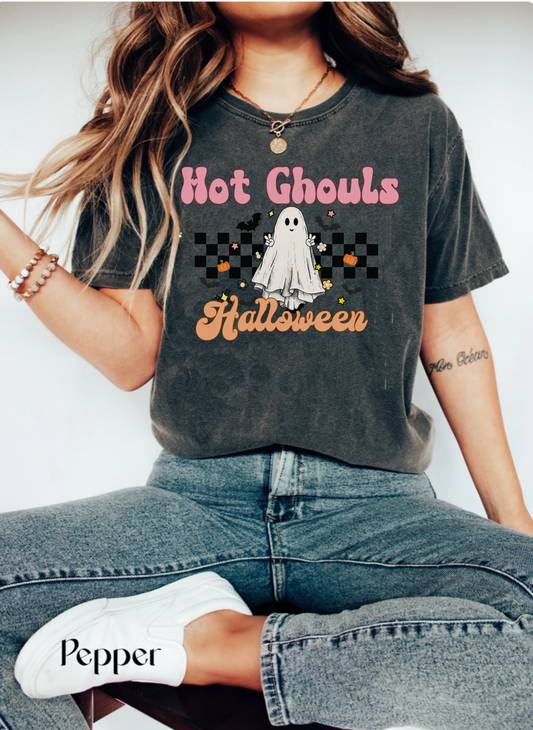 Comfort colors Funny hot girls halloween ghost pun tshirt, retro vintage inspired hot ghouls shirt, groovy autumn tee, fall lover outfit