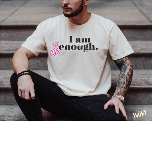 Comfort color funny I am Kenough barb movie quote shirt, halloween costume tee, gift idea for him, mental health tee, minimalist graphic tee