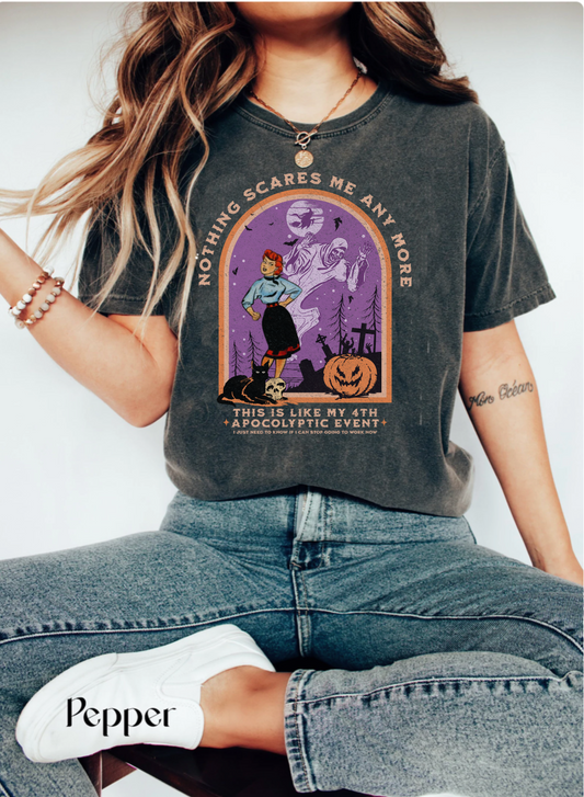 Comfort COlor funny vintage halloween comic shirt, sarcastic petty spooky tshirt, Nothing scares me anti capitalist autumn, retro haunted