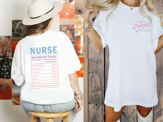 Comfort colors cute nurse front and back design tshirt, funny RN stethoscope shirt, minimalist humorous LVN nutritional info tee, grad gift