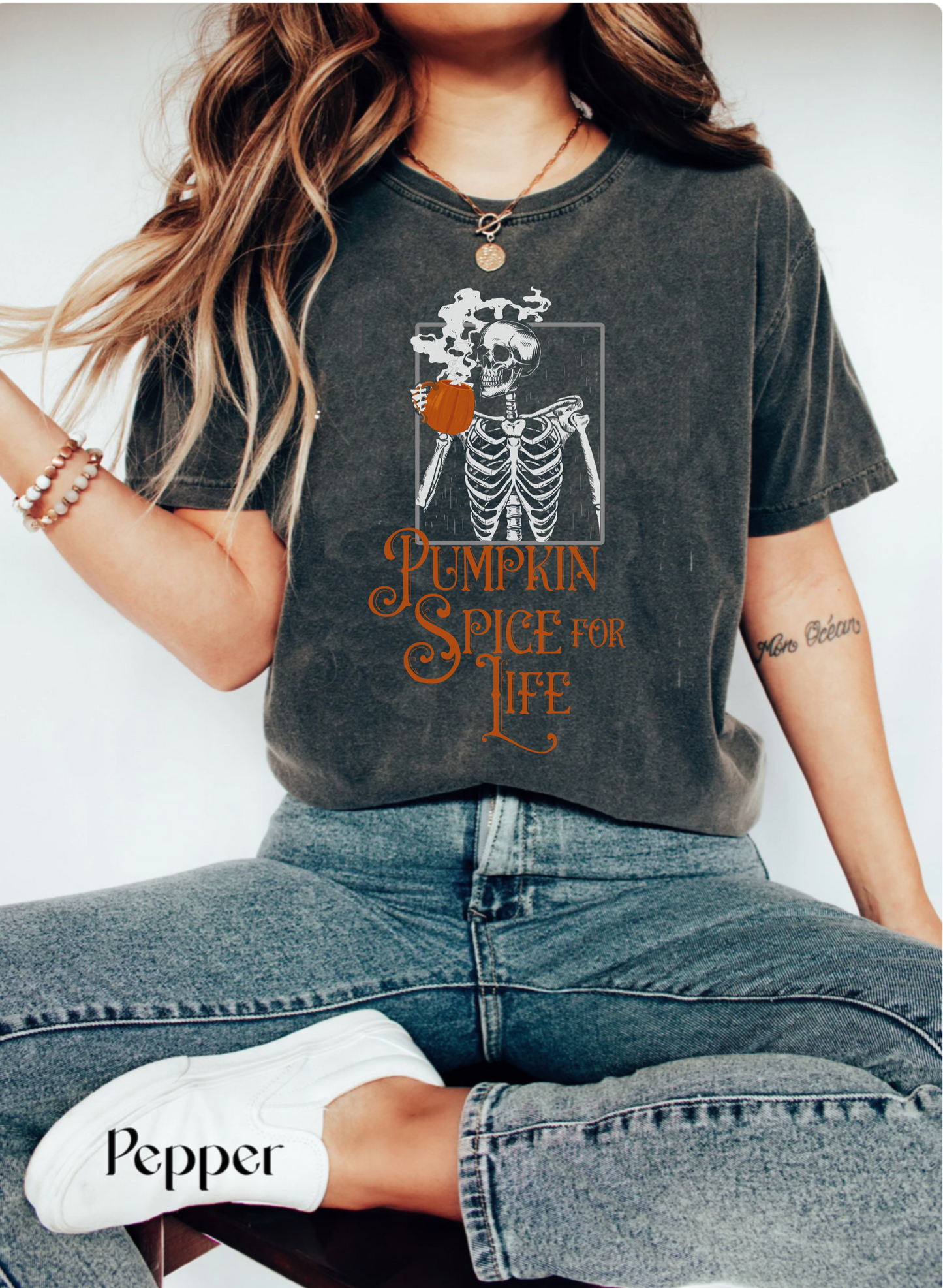 Comfort colors funny skeleton pumpkin spice latte for life Tshirt, dead inside but love halloween tee, cute fall autumn shirt, spooky season