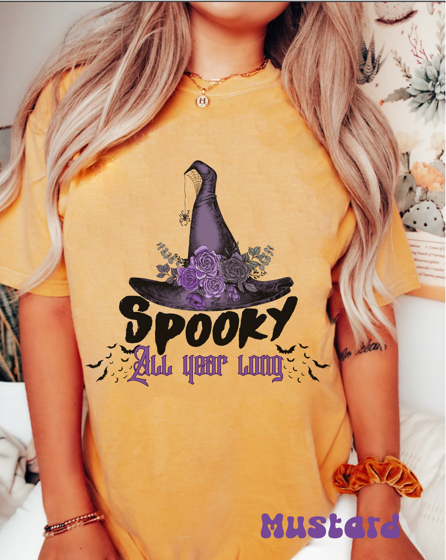 Comfort colors spooky all year long witch hat tshirt, funny halloween hoodie, cute gothic wednesday tee, party costume autumn fall outfit