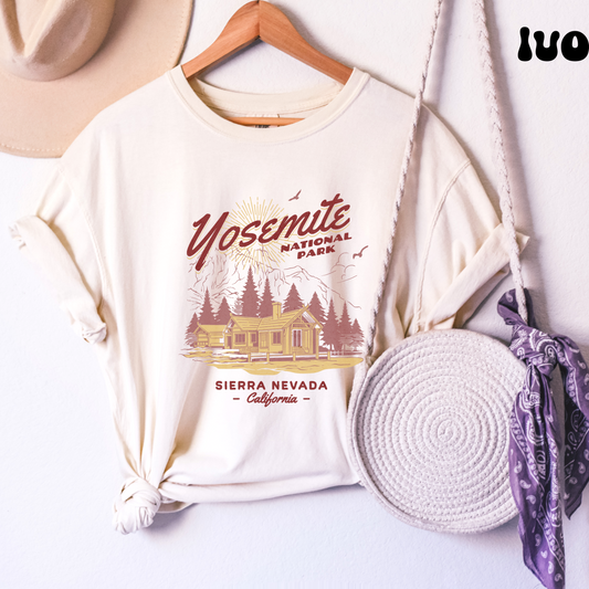 Comfort colors Yosemite National Park Tee, retro Yellowstone Shirt,  vintage Explore America Tee, Road Trip Shirts, summer Travel log cabin