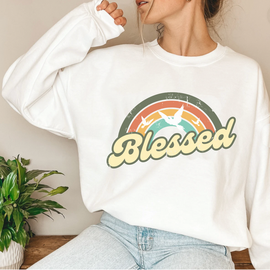 Blessed sweatshirt, cute christian sweater, groovy religious hoodie, retro faith based clothing, gift idea for mom