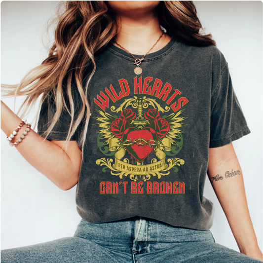 Comfort color boho vintage inspired wild hearts can't be broken sword heart tshirt, retro tattoo style lover shirt, free spirit festival tee