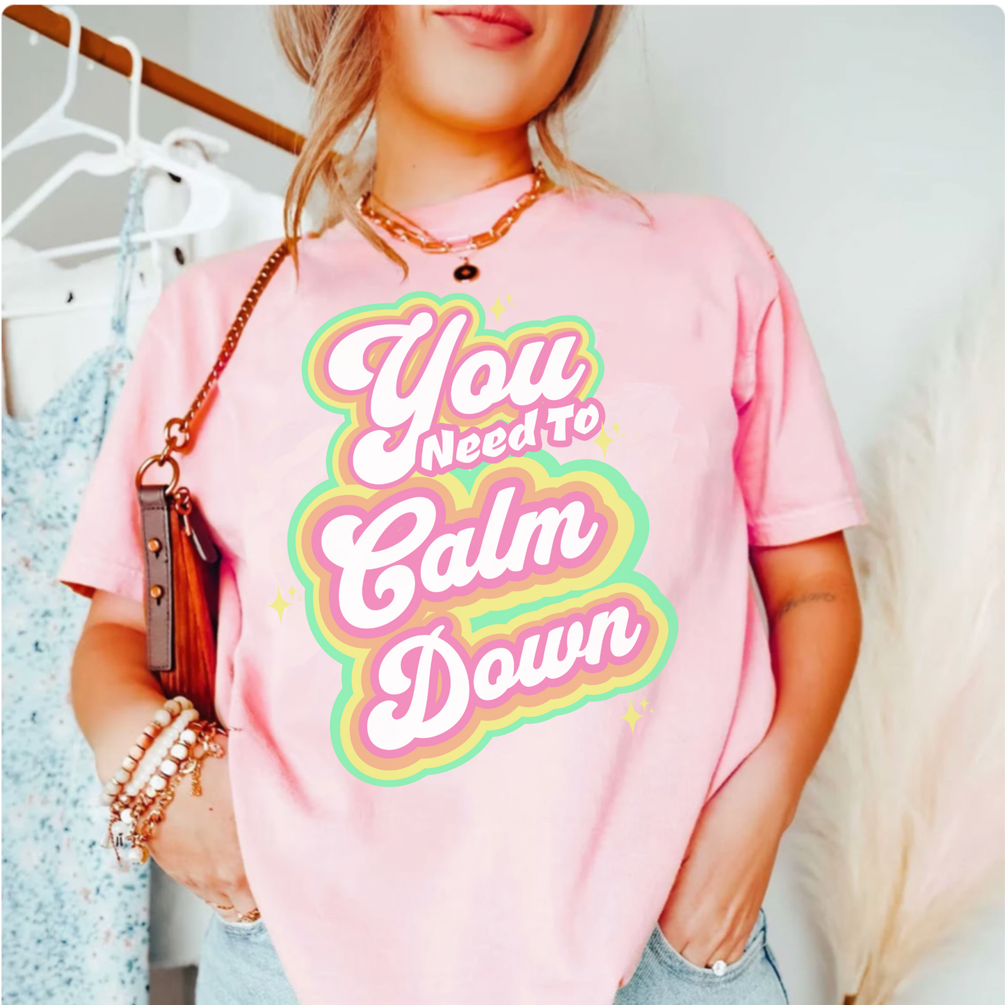 Comfort colors You Need to Calm Down T-Shirt, Taylor Tour Shirt, Eras Concert Outfit, Karma merch, Song lyrics tee, Swift fan, rainbow pride