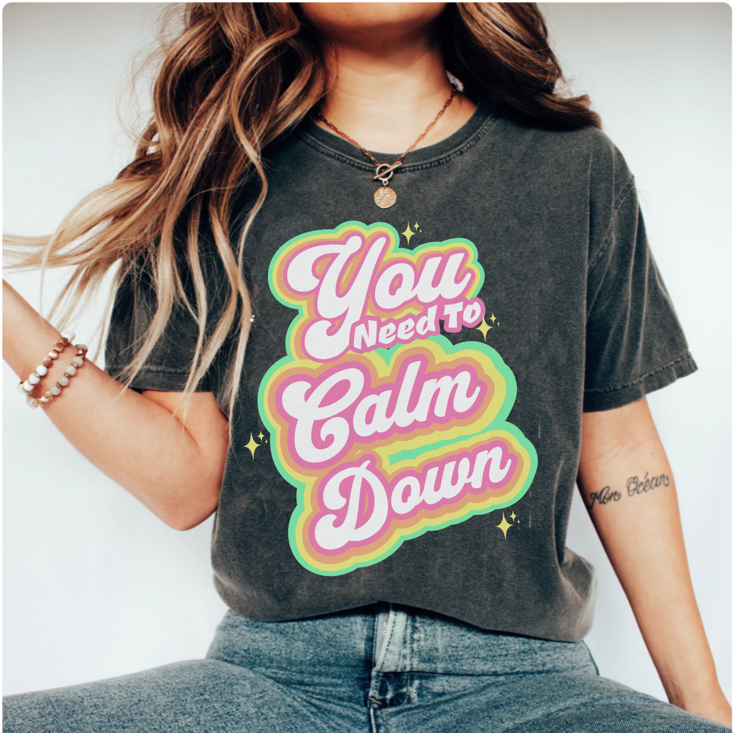 Comfort colors You Need to Calm Down T-Shirt, Taylor Tour Shirt, Eras Concert Outfit, Karma merch, Song lyrics tee, Swift fan, rainbow pride