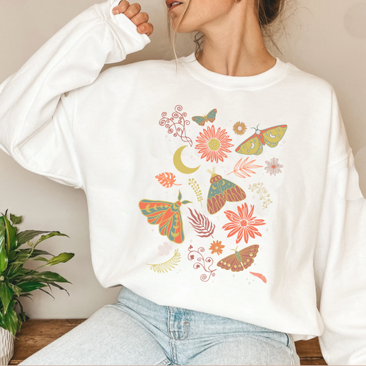 Celestial Moth Butterfly Shirt, boho cottagecore clothing, Moon Phase Astrology Astronomy sweatshirt, vintage inspired hoodie