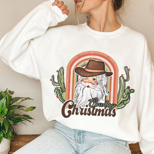 Cowboy Christmas sweater, retro santa claus sweatshirt, cute holiday hoodie, vintage western xmas clothing