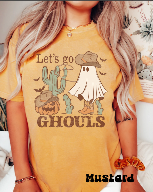 Comfort colors cute retro groovy cowgirl ghost tshirt, vintage inspired lets go girls halloween ghouls shirt, funny western fall autumn tee