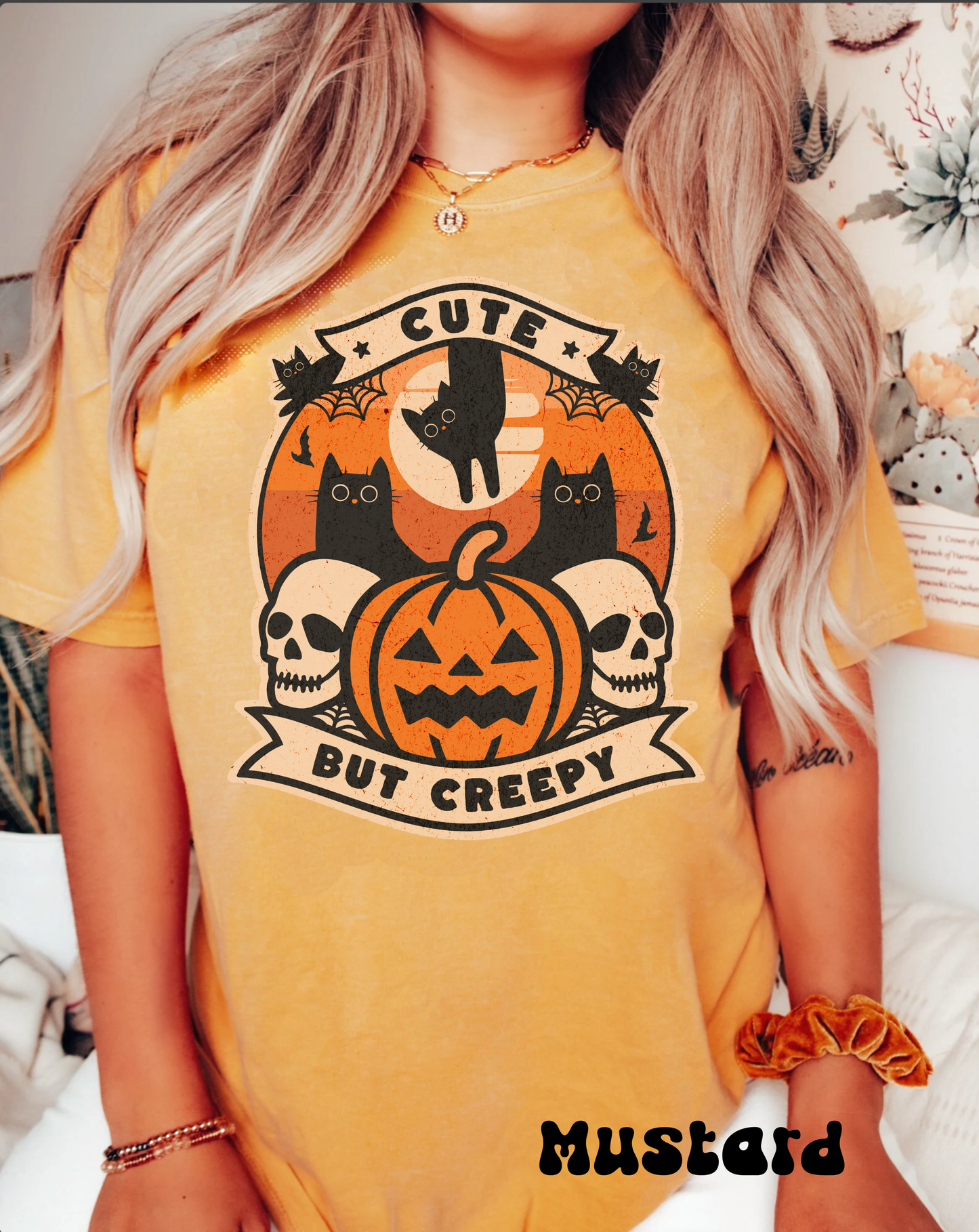 Comfort colors Cute but creepy black cat and skulls halloween tshirt, funny skeleton pupkmin spooky season shirt distressed fall graphic tee