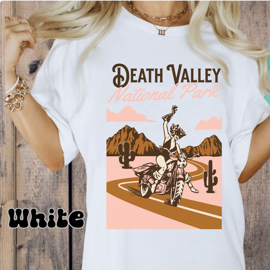 Comfort colors retro motorcycle death valley national park tshirt, vintage inspired fem super hero shirt, groovy travel america tee, USA