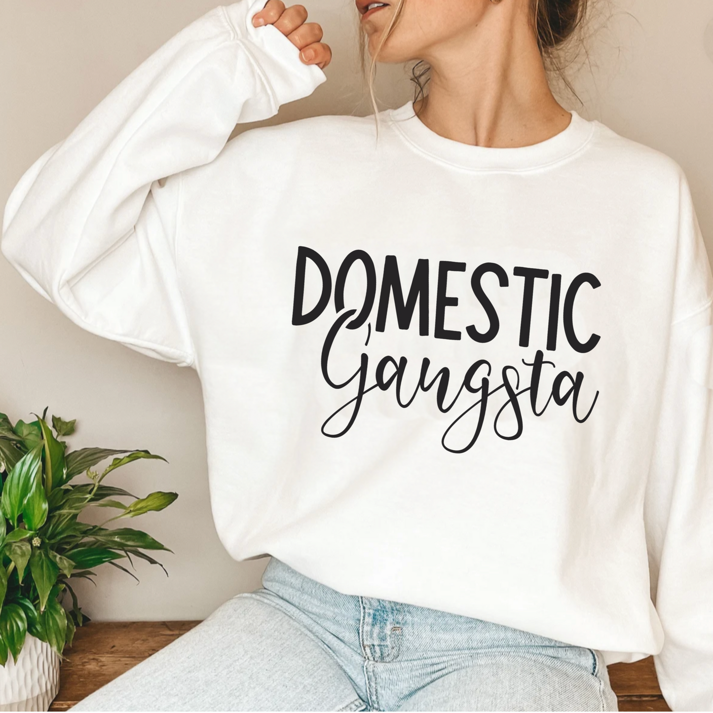 Funny minimalist domestic gangsta sweatshirt for mom, cute mothers day gift idea, stay at home mama meme hoodie