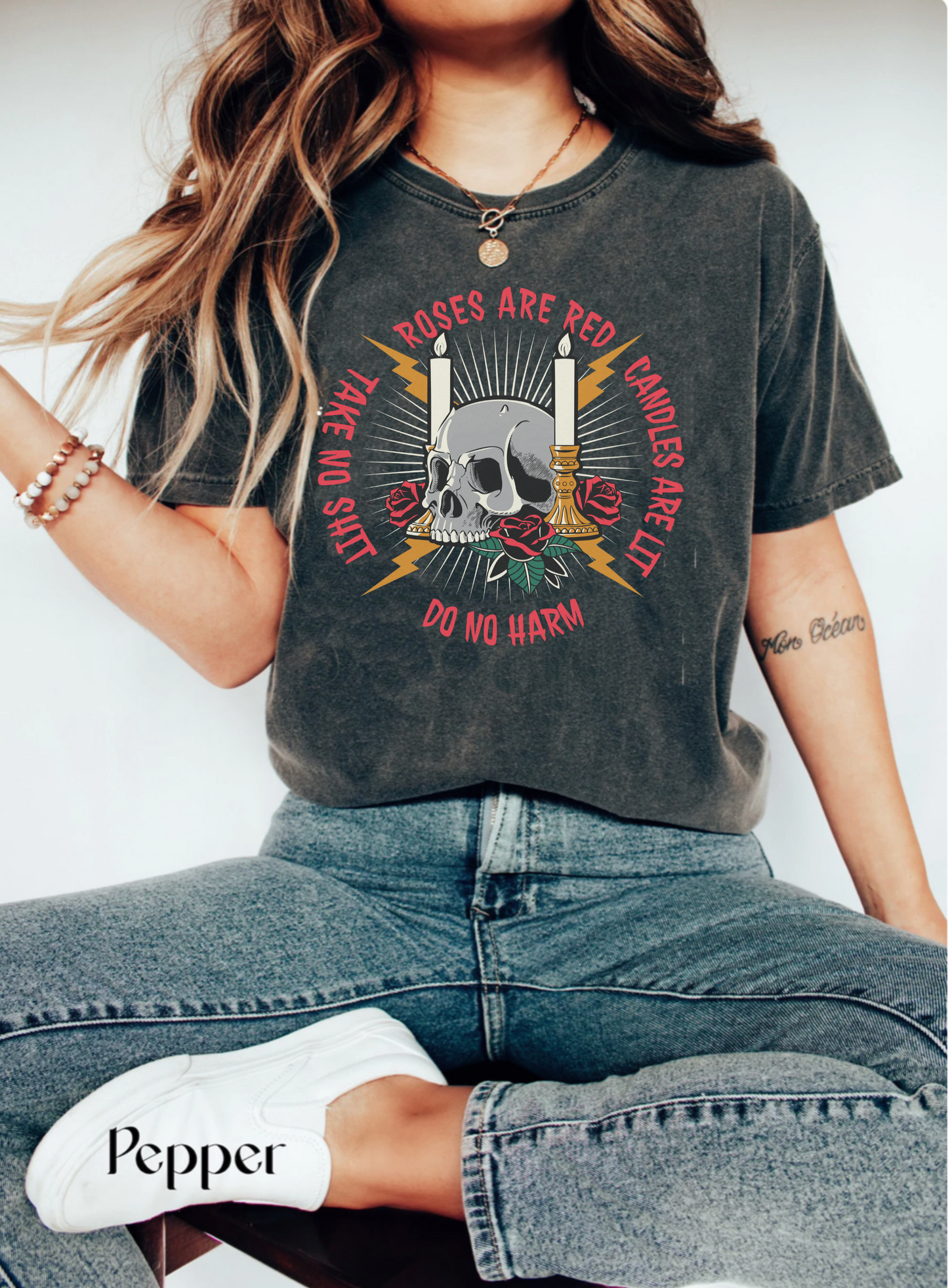 Comfort colors funny halloween skull and roses tshirt, skeleton inspirational motivational witchy shirt, spooky season positive message tee