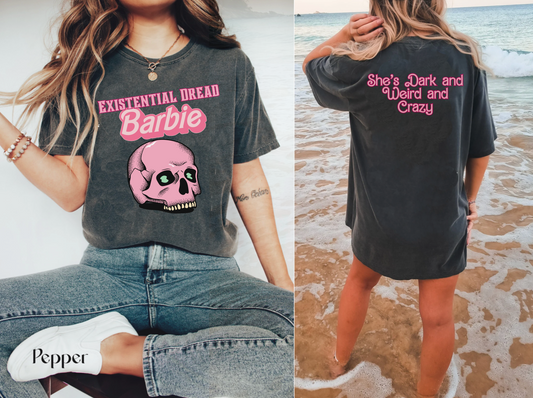 Comfort colors funny movie premiere existential dread barb tshirt, Shes dark and weird and crazy shirt, barbiecore, femcore, bimbocore