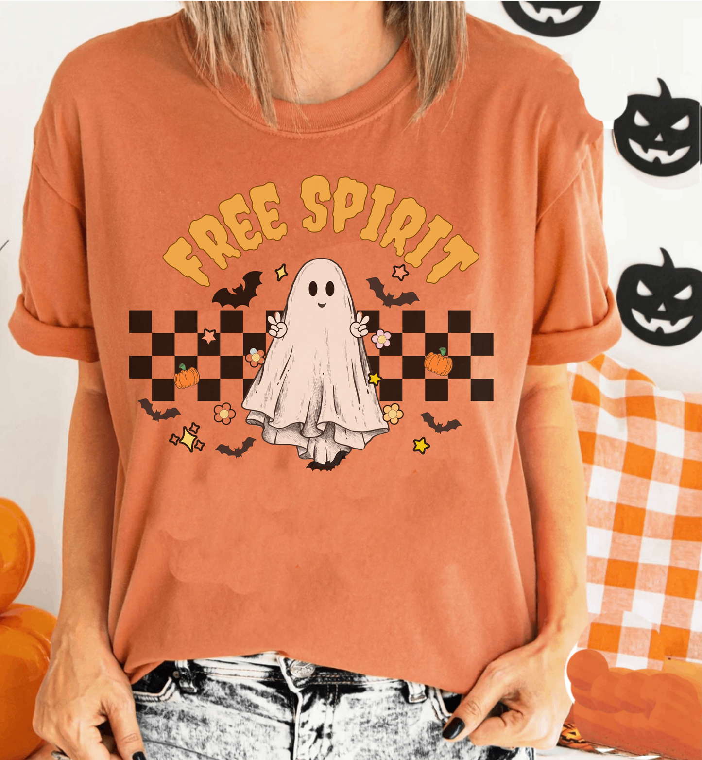 Comfort colors funny free spirit ghost pun Halloween tshirt, Retro spooky season haunting ghoul shirt, distressed graphic tee, cute munster monster outfit