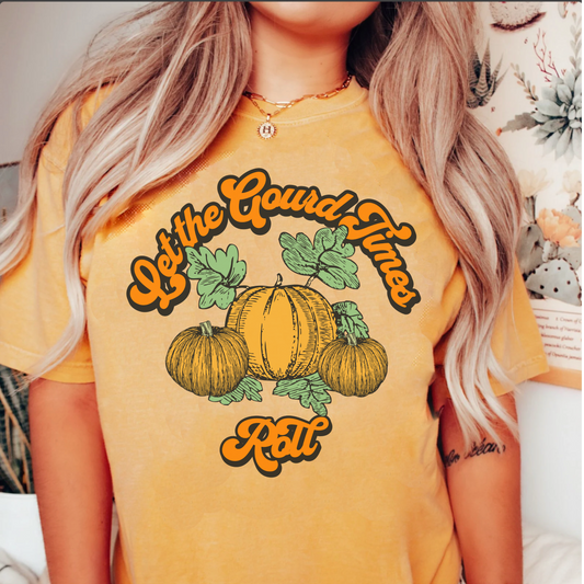 Comfort colors cute funny pumpkin patch tshirt, boho vintage let the gourd times roll pun, autumn thanksgiving shirt, cottagecore style