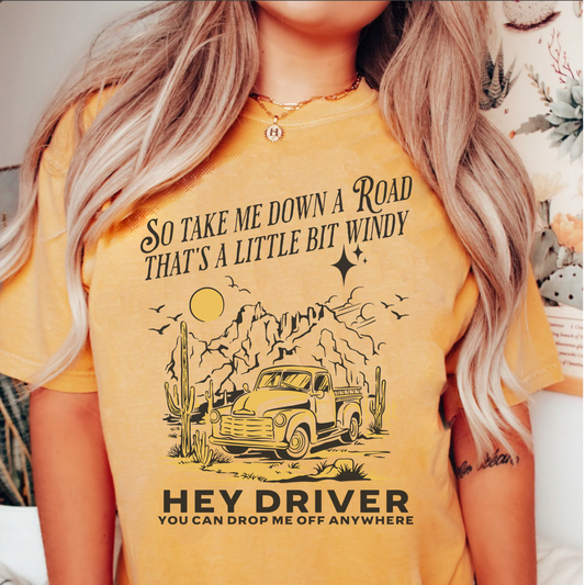 Comfort colors zach bryan hey driver tshirt, country music band shirt, vintage inspired distressed graphic tee, old truck, wild western desert cactus song lyrics concert outfit