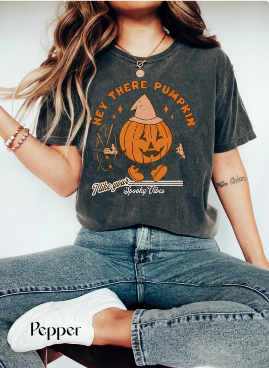 Comfort colors funny hey there pumpkin jack o lantern halloween tshirt, cute pumpkin patch shirt, fall autumn spooky vibes, sweater weather