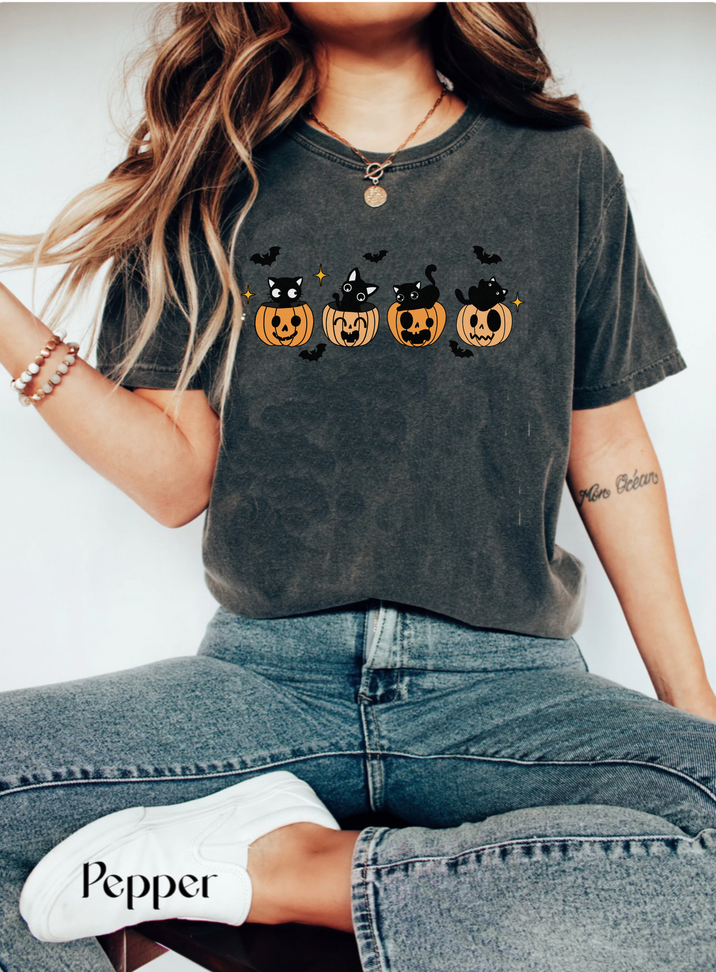 Comfort colors cute kitten halloween tshirt, groovy retro jack o lantern pumpkin bats and black cats shirt, spooky season tee, funny sweet