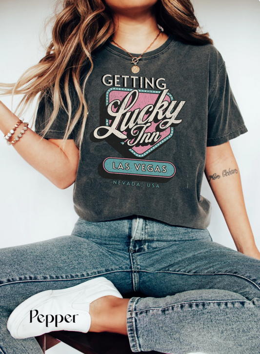 Comfort Colors® Retro hotel Tshirt, Vacation shirt, Holiday Beach Bum Shirt, getting lucky vintage VSCO shirt, Lucky Inn distressed graphic tee, Las Vegas Nevada shirt