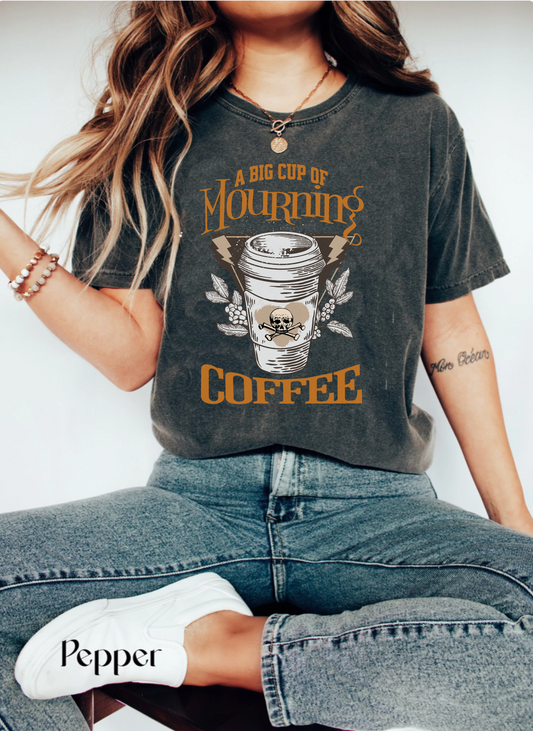 Comfort colors funny mourning coffee lover tshirt, punny shirt, pun meme graphic tee, halloween holiday PSL tshirt, spooky season pumpkin spice latte lover shirt