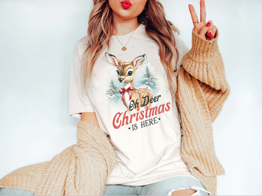 Comfort colors cute vintage inspired oh deer Christmas tshirt, Holiday spirit graphic tee, tis the season xmas shirt, retro disney inspired cartoon T-shirt