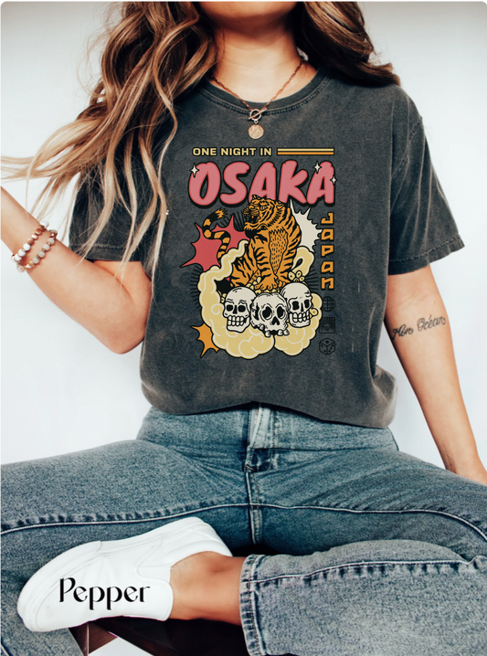 Comfort color Japanese Takoyaki Osaka tiger skulls Shirt, Kanji and Hiragana Street Wear T-Shirt, Perfect Souvenir, travel japan graphic tee