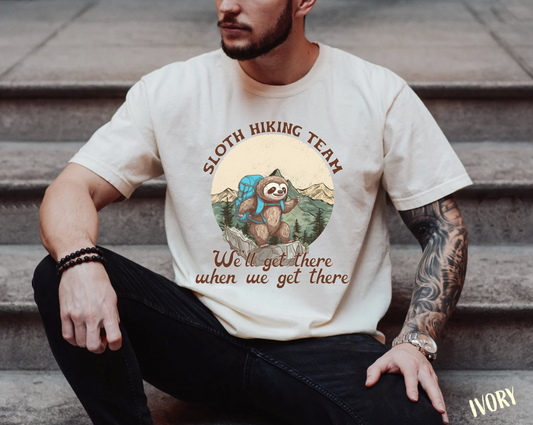 comfort colors funny sloth hikingT-shirt, vintage inspired summer hiking shirt, humorous outdoors adventure tee, camping shirt, stay salty