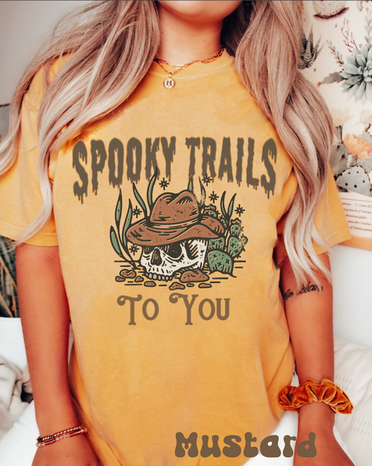 Comfort colors Spooky trails Skeleton cowboy Tshirt, western halloween shirt, funny vintage tee, rodeo skull desert cactus outfit, haunted