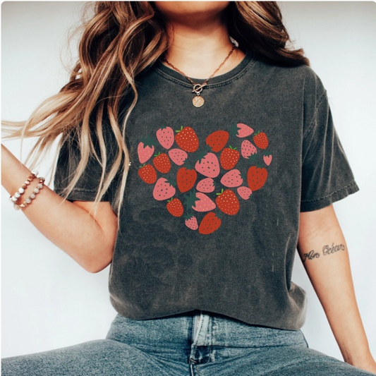 Cute cottagecore strawberry heart tshirt, boho farmers market berry love shirt, comfort colors, oversized, gift idea for her