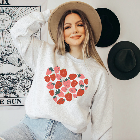 Cute cottagecore strawberry heart sweatshirt, boho farmers market berry love sweater, sweet oversized hoodie, gift idea for her